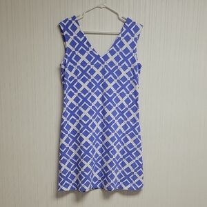 MAHI GOLD women's  Blue and White Patterned Paradise Dress,  Sz Large